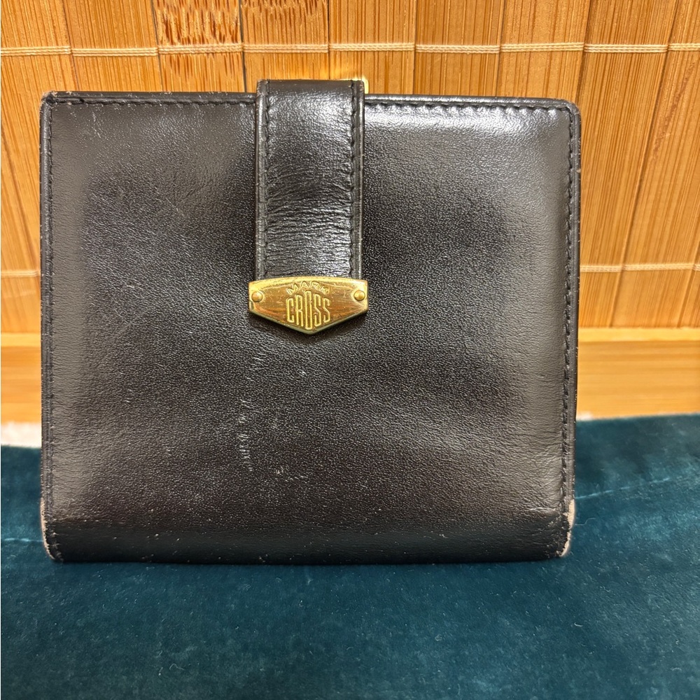 Mark Cross Black Leather Wallet with Gold Accent